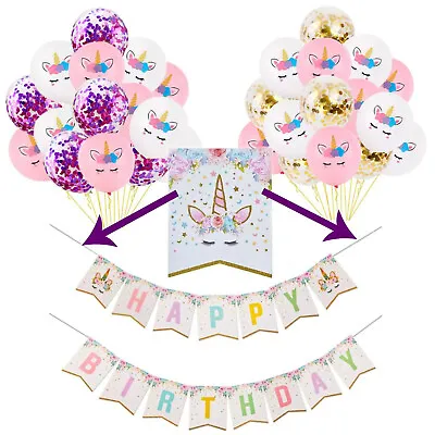 $8.99 • Buy Unicorn Party Decorations, Unicorn Birthday Banner Balloons,Girls Party Supplies