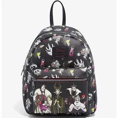 Loungefly Disney Villains Mini Backpack Villain Characters Symbols Pattern Bag • $59.90