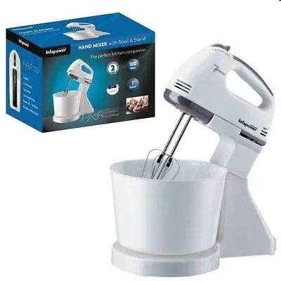 Hand Mixer With Bowl & Stand 7 Speed Beaters 2L Cooking Food Baking Kitchen • £37.99