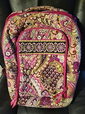 Vera Bradley Very Berry Paisley Floral Pink Green Tan Print Tech Laptop Backpack • $45