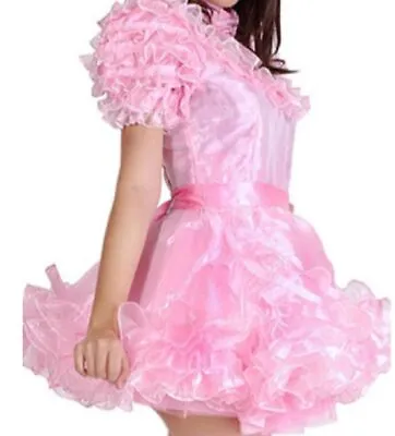 Girl Maid Sissy Pink Satin Lockable Dress Cosplay Costume Tailor-made • $68.50
