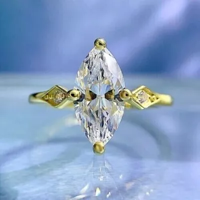 Moissanite 3.00Ct Marquise Cut Solitaire Engagement Ring 14k Yellow Gold Plated • $115.91