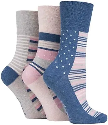 £6.99 • Buy 3 Pairs Womens Blue Cream Stripe Spots Gentle Honey-Comb Non Elastic Socks 4-8