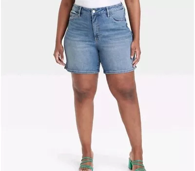 Women's High-Waisted Bermuda Jean Shorts - Ava & Viv Blue Denim 22 • $7