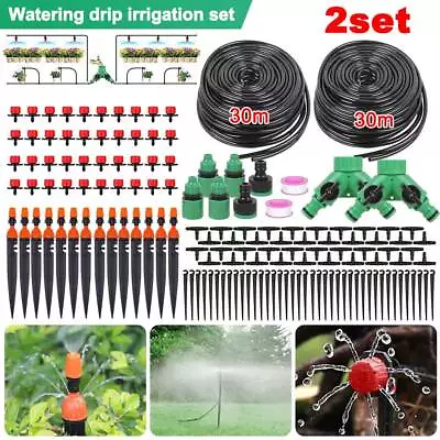 60m Micro Drip Misting Irrigation System Garden Self Watering Adjustable Nozzle • £17.99