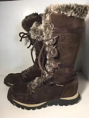 Skechers Grand Jams Brown Lace Up Faux Fur Leather Winter Boots Womans Size 7 • $27.29