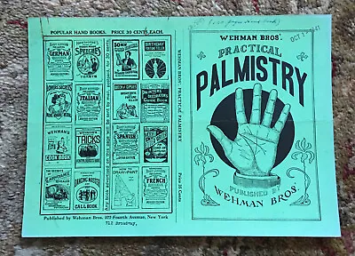 Vintage Wehman Bros Book Cover Proof “Practical Palmistry” Paperback Circa 1930s • $69.99