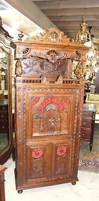 French Antique Chestnut Britany Cabinet With One Door & 4 Shelves • $2800