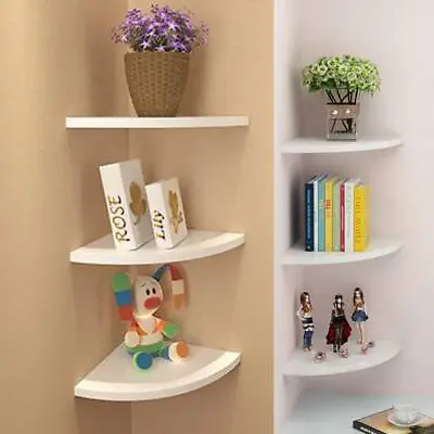 £11.49 • Buy 3pcs  Floating White Corner Shelf Shelves Wooden Wall Storage Unit Bedroom UK