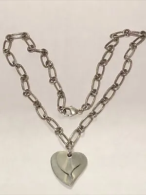 Vintage Modernist 925 Sterling Silver Double Heart 16” Necklace 28 Gms • $85