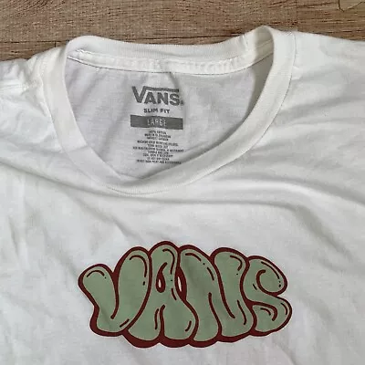 Vans Tagged T-Shirt White Men’s Large Slim Fit Graffiti Bubble Spellout Logo • $20