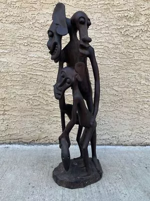 Mid-Century Cubist African Makonde Tribal Carved Ebony Wood Family Sculpture 23  • $225