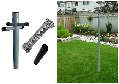 2.4m/8ft Galvanised Washing Clothes Post Pole 30M PVC Laundry Line Dryer Airer • £29.99