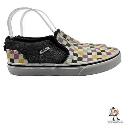 Vans Glitter Loafers Womens 6.5 Checkered Slip On Laceless Skateboarding Sneaker • $29.70