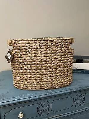Pottery Barn Savannah Magazine Basket Handwoven Seagrass Oval W Handles Natural • $25