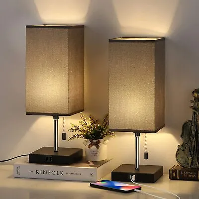 $35.98 • Buy Set Of 2 Bedside Table Lamp & 2 USB Charging Ports Modern Design Nightstand Lamp