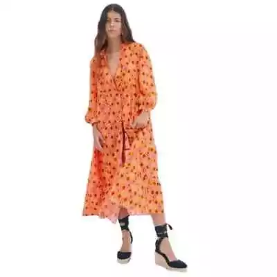 Zara The Selma Printed  Orange Pink Tiered Look Maxi Dress 100% Cotton Medium • $28.99