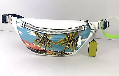 Coach Waist Sling Belt Bag Mini Warren Hawaii Print White Blue CK379 $400 B2W • $114.99