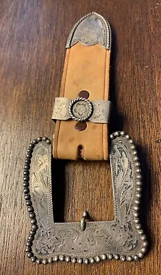 Large Sterling Silver Signed Vogt Mexican Etched Belt Buckle • $450