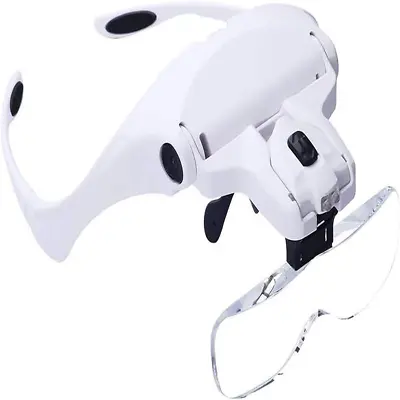 Pro Magnifying Glass Headset Headband Magnifier W/ LED Light For Jewelers Crafts • £9.93