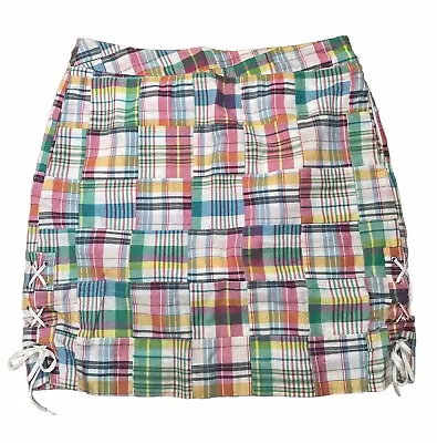 Talbots Women's Skirt Madras Plaid Straight Lace Sides Beach Multi Size 8 P • $19.99