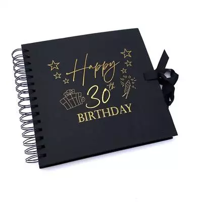 30th Birthday Black Scrapbook Photo Album With Gold Script Present Design • £14.99