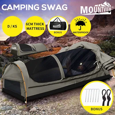 Mountview Double King Single Swag Camping Swags Canvas Dome Tent Hiking Grey • $189.99