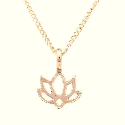 Rose Gold Good Karma Lotus Pendant Necklace Gift Friend Family BFF Loved One • £3.35