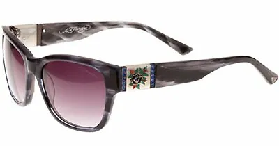 Ed Hardy Sunglasses Black Rose Grey Horn With Case And Box • $54.99