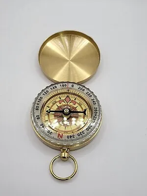 Vintage Brass Pocket Compass Army Luminous Outdoor Camping Hiking Leather Case • $45.50