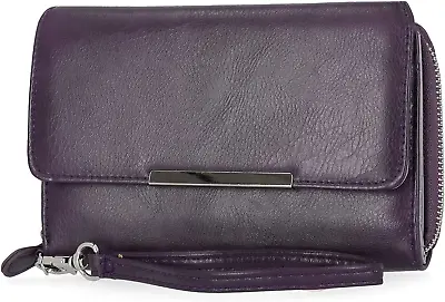 Big Fat Wallet Womens RFID Blocking Clutch Organizer Removable Wristlet ((Purple • $24.09