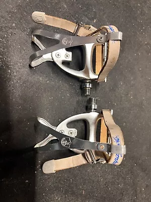 Vintage Campagnolo C-Record Pedals With Campagnolo Toe Clips And Leather Straps • $250