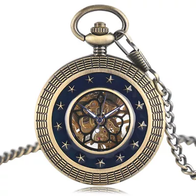 Vintage Style Men's Steampunk Mechanical Pocket Watch Half Hunter With Chain • £19.19