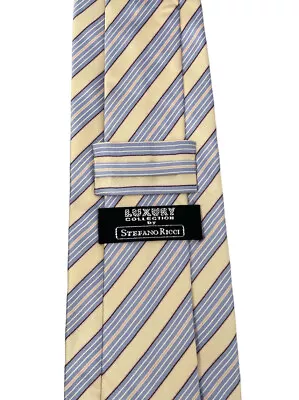 Stefano Ricci Luxury Collection Yellow/Blue Striped 100% Silk Tie 4  X 62.5  Euc • $56.44