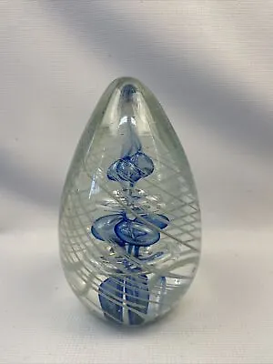 Large Murano Style Blown Glass Blue Gold Swirl Egg Paperweight • $29.74