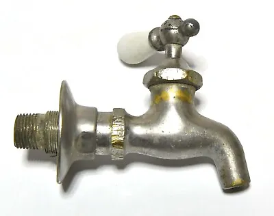 Vintage Industrial Nickle Over Brass Cold Water Faucet Fixture Spigot Wall Mount • $29.99