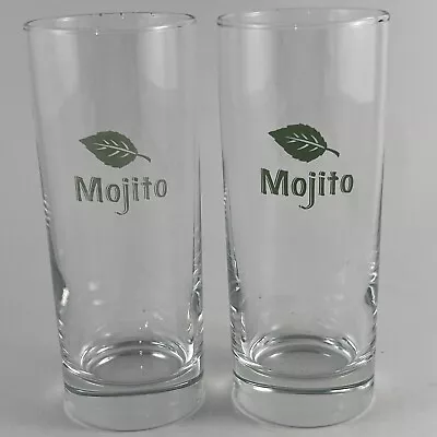 MOJITO Pair (TWO) Mint Leaf Tall Slim 8 Oz Cocktail Glasses Barware Heavy Duty • $26.95