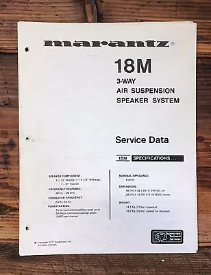 Marantz Model 18M 18-M Speaker  Service Sheet *Original* • $9.97