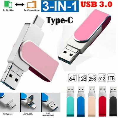 8GB-512GB Flash Drive Memory Stick 3in1 For Type C USB3.0  Android IPad Pro • $22.24