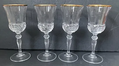 Set Of 4 Vintage Royal Crystal Rock Aurea Gold Water Or Wine Goblets 8  Gold Rim • $28.99