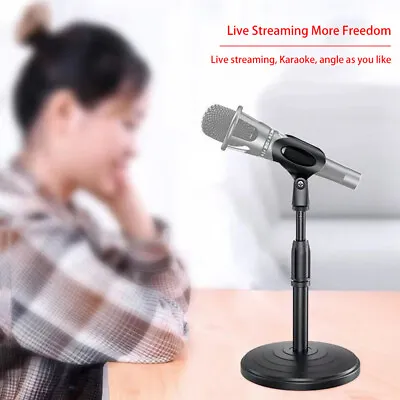 Desktop Mic Microphone Stand W/ Clip Holder Table Desk Mount Clamp Round Base UK • £8.59