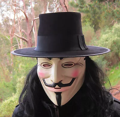 $144.97 • Buy Black Suede Leather V For Vendetta Hat Fancy Dress Costume Film Style Outfit 