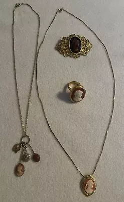 Vintage Cameo Mixed Jewelry Lot Necklaces Pendant Brooch Ring Costume Jewelry • $19.99