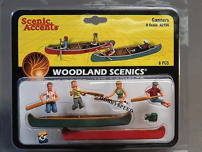 WOODLAND SCENICS CANOERS O GAUGE Train Figures Boats Paddles River Camp WDS2755 • $22.94