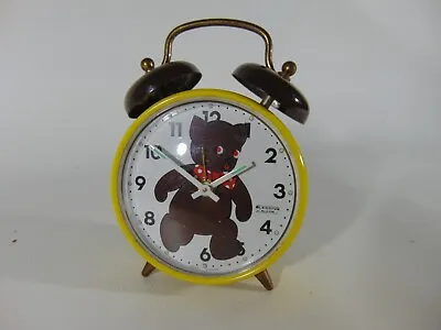 Blessing Teddy Bear Moving Eyes Alarm Clock Novelty Mechanical Wind Up Working • $98.41