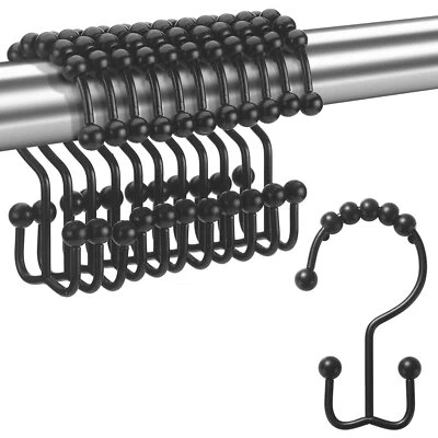 $7.99 • Buy 12 Pack Metal Shower Curtain HOOKS RINGS Double Glide Roller Set Stainless Steel