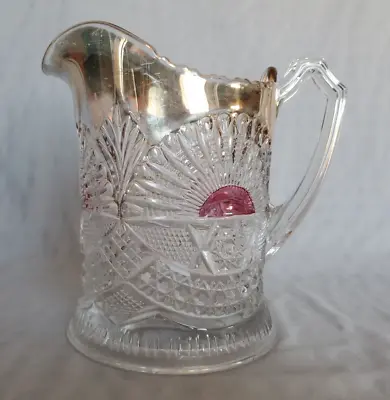 $34 • Buy Antique! Rising Sun Ruby Flash Pitcher By US Glass