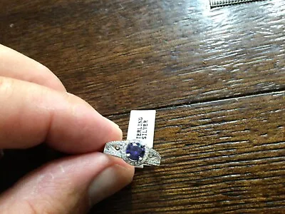 NIB Sterling Silver W/BLUE Cubic Zirconia Ladies Ring Size 8~~1/2 Carat Nice • £1.58