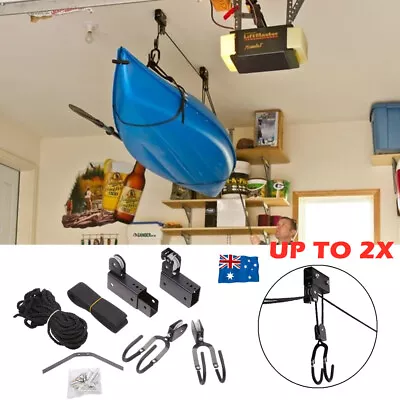 Kayak Hoist Bike Lift Pulley System Garage Ceiling Storage Rack Capacity 125LBS • $60.98