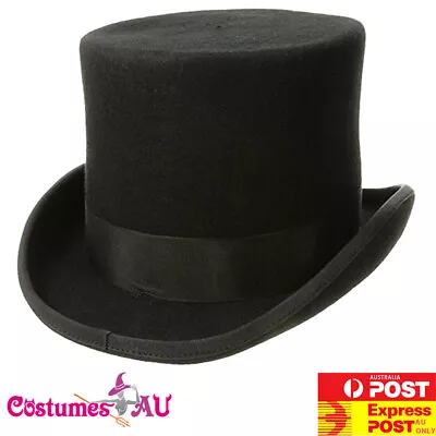 Mens Black Satin Top Hat Magician Wedding Tuxedo Lincoln Ring Master 20s Costume • $12.34